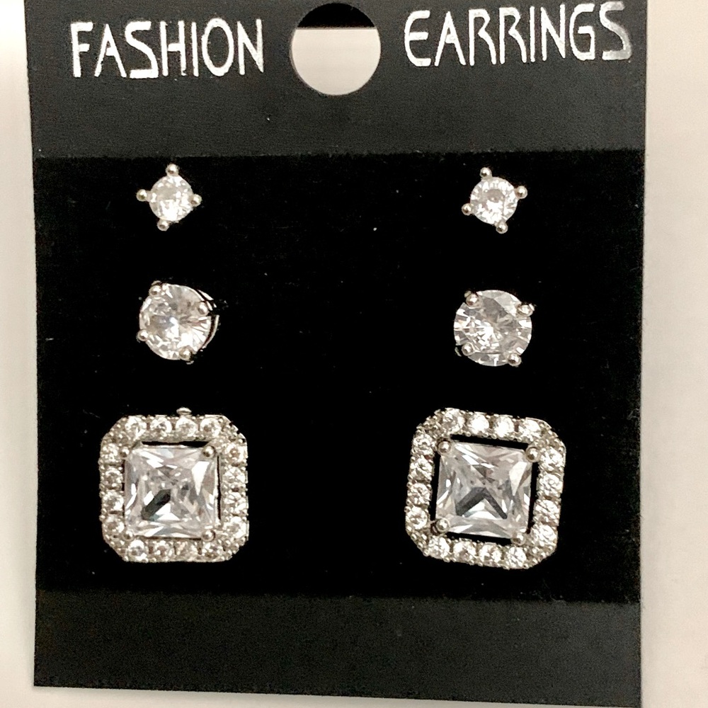 Set of 3 Costume Crystal Earrings